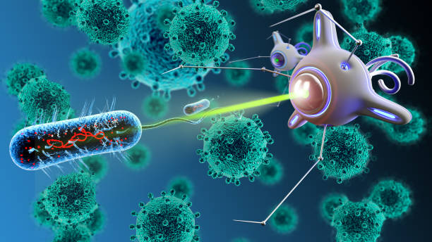 nano-roboter 3d render - cell human cell plant cell virus stock-fotos und bilder
