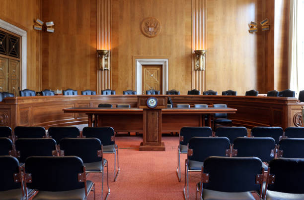 United States Senate Committee Hearing Room Washington, DC, USA - July 18, 2017: A United States Senate committee hearing room. The United States Senate is the upper chamber of the United States Congress. united states senate photos stock pictures, royalty-free photos & images