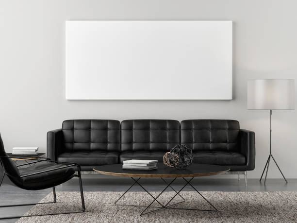 Retro living room with mock up poster