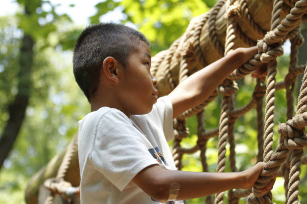 istock Japanese boy playing with ropewalking (second grade at elementary school) 824693908