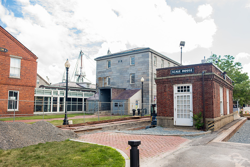 Boston, MA, July 1, 2017: Scale house at the USS Constitution exhibit and museum. The USS Constitution was launched in 1797 and played a major role in the War of 1812. Many tourists visit each year.
