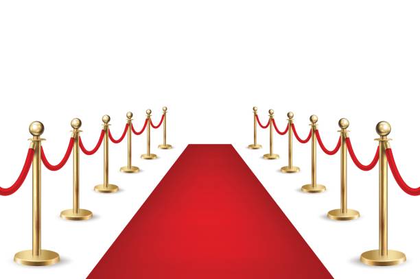 ilustrações de stock, clip art, desenhos animados e ícones de realistic vector red event carpet and silver barriers isolated on white background. design template, clipart in eps10 - first class illustrations