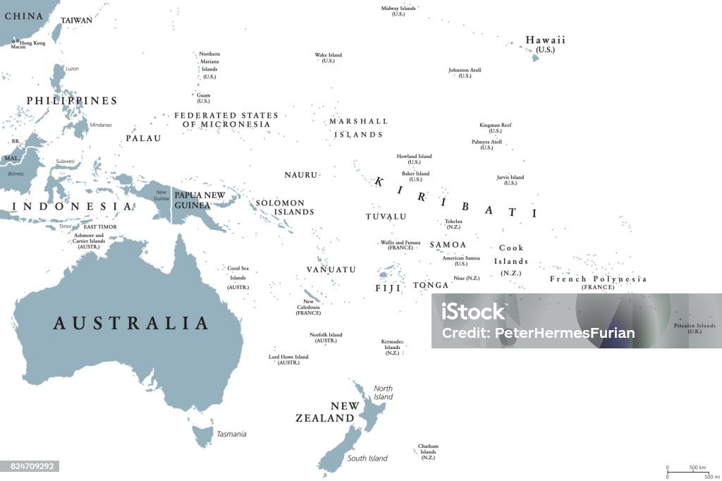Mapa político de Oceanía - arte vectorial de Mapa libre de derechos