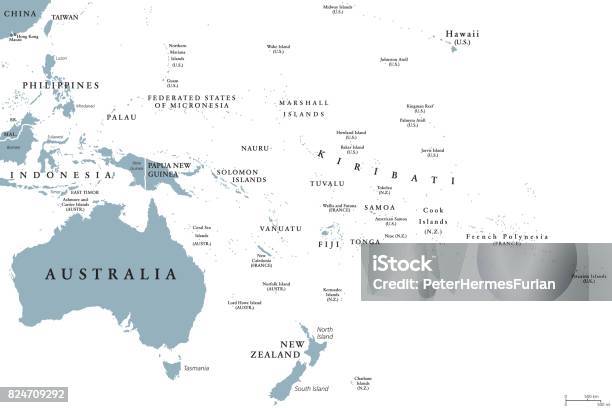 Ilustración de Mapa Político De Oceanía y más Vectores Libres de Derechos de Mapa - Mapa, Islas del Pacífico, Océano Pacífico