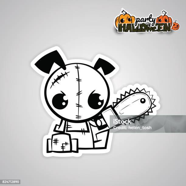 Helloween Evil Dog Voodoo Doll Pop Art Comic Stock Illustration - Download Image Now - Chainsaw, Halloween, Aggression