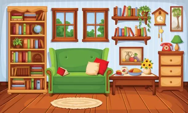 Vector illustration of Cozy living room interior. Vector illustration.