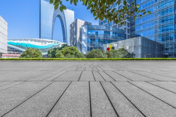 istock Empty brick floor with modern buildings in suzhou 824726422