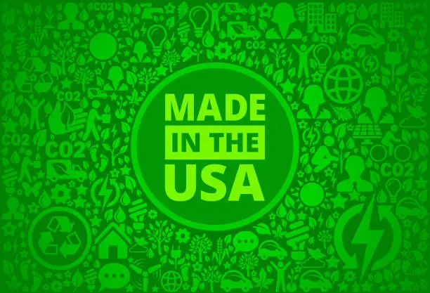Vector illustration of Made In USA Sign Environment Green Vector Icon Pattern