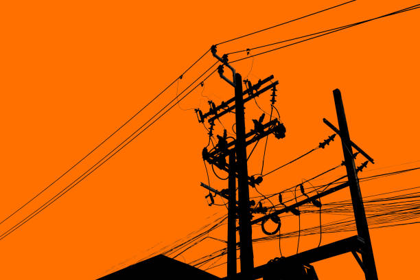 Silhouette of chaos electric cable hanging on the pole