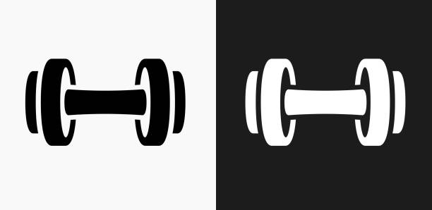 ilustrações de stock, clip art, desenhos animados e ícones de dumbbell icon on black and white vector backgrounds - symbol computer icon icon set simplicity