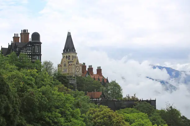 castle on the foggy peak with mountains in Cingjing Farm, Nantou, Taiwan
