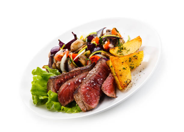 istock Grilled beefsteak with baked potatoes 824741250