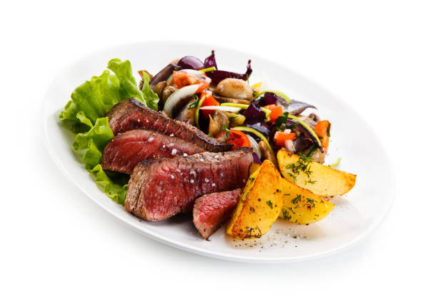 istock Grilled beefsteak with baked potatoes 824741276