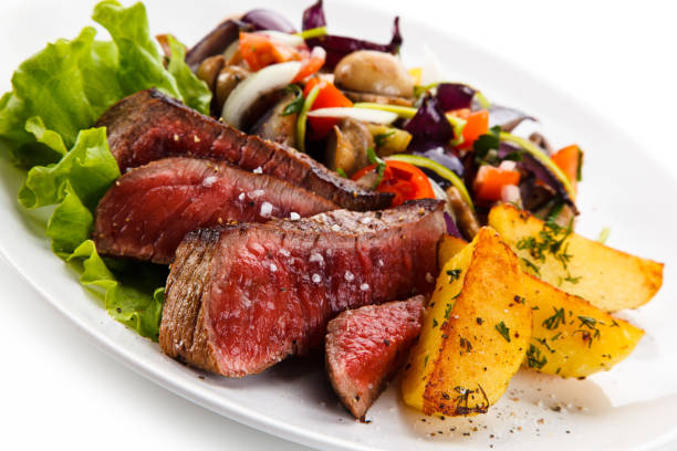 istock Grilled beefsteak with baked potatoes 824741320