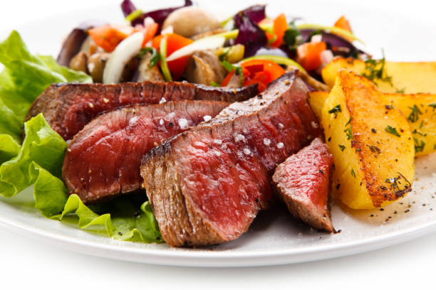 istock Grilled beefsteak with baked potatoes 824741348