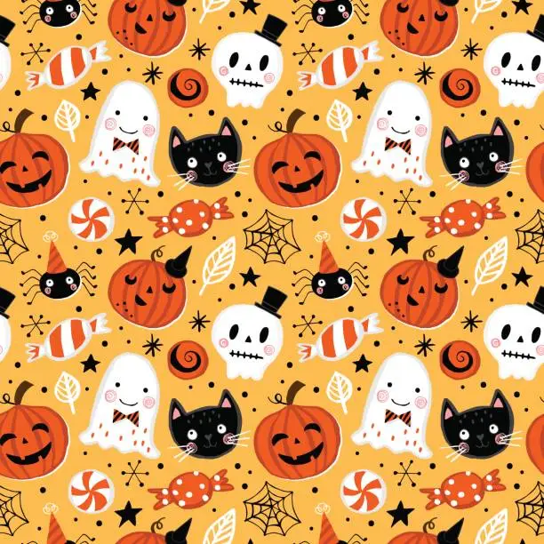 Vector illustration of Halloween holiday seamless pattern background