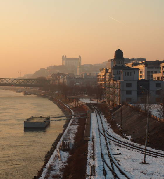istock Bratislava cityscape in sunset and haze 824747104