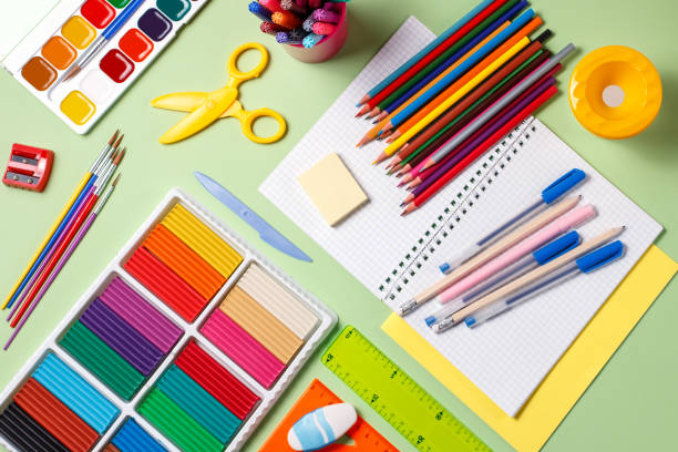 istock Back to school concept. School supplies on a pastel background 824754322