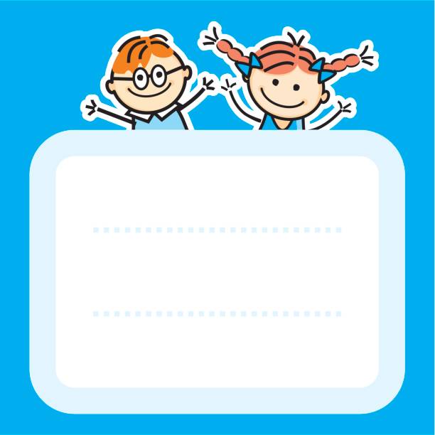 Label with happy kids Label with happy kids, creative object, art name plates stock illustrations