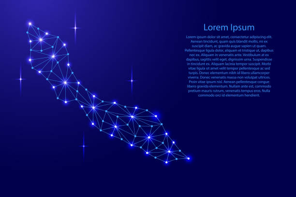 istock Curacao map of polygonal mosaic lines network, rays and space stars of vector illustration. 824763680