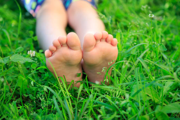 istock Children's feet on grass. picnic in park 824767376