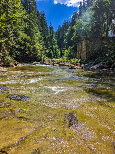 istock background landscape with waterfall in Yaremche vilage in Ukraine 824780788