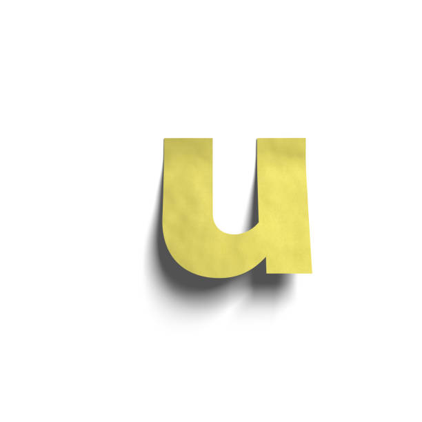 istock 3D realistic yellow paper notes lowercase letter u with soft shadow isolated on white background 824789412