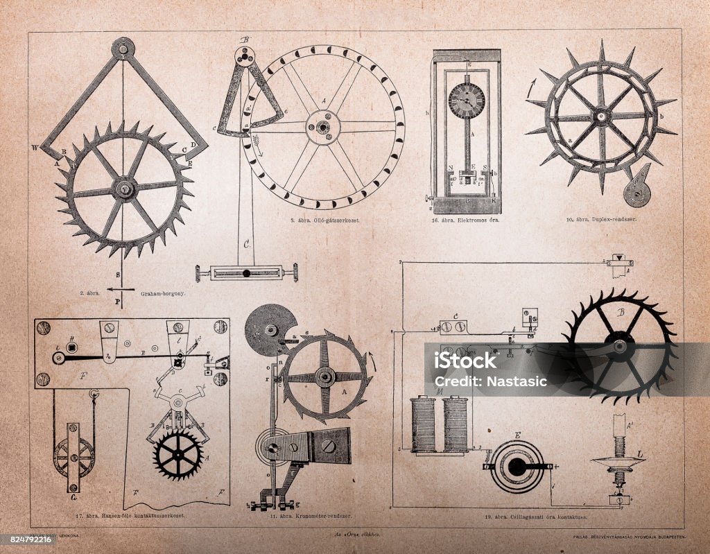 Hours structures Illustration of a vintage clock mechanism Steampunk stock illustration