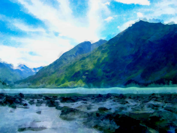 istock Background watercolor painting mountains landscape 824792748