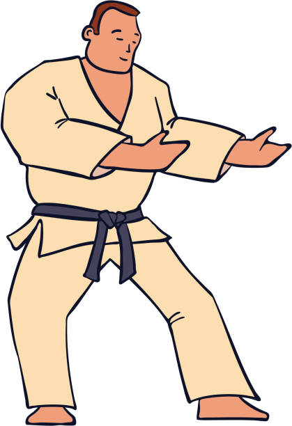 ilustrações, clipart, desenhos animados e ícones de mão desenhada personagem homem no quimono. vector - martial arts child judo computer graphic
