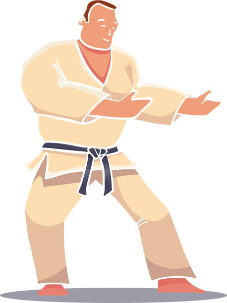 ilustrações, clipart, desenhos animados e ícones de mão desenhada personagem homem no quimono. vector - martial arts child judo computer graphic