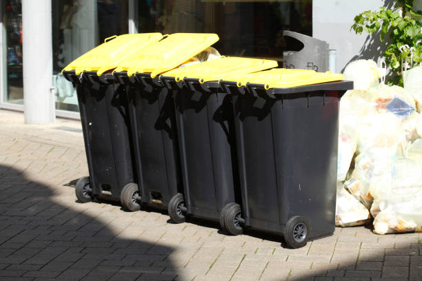 istock Yellow tons, recyclable material bins for plastic waste 824808260