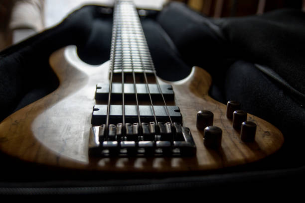 istock Bass guitar in the case, close up 824808618
