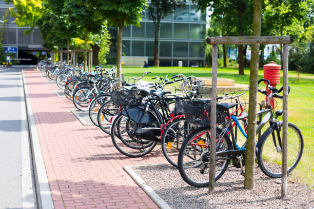istock Public park with bicycle parking in Dusseldorf, Germany 824809716