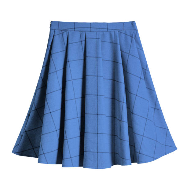 saia de algodão plissado midi isolada de xadrez azul - skirt - fotografias e filmes do acervo