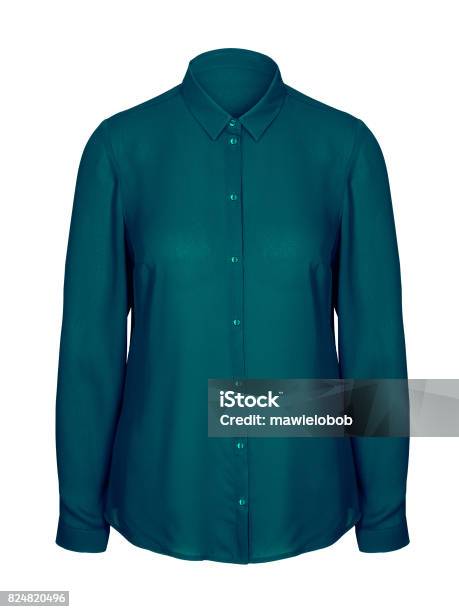 Sea Color Jade Elegant Office Business Woman Shirt With A Collar Isolated Stock Photo - Download Image Now