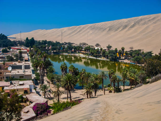 istock Huacachina oasis rounded by dunes 824830830