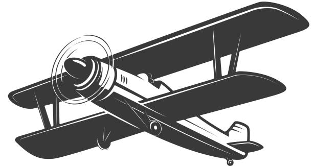 ilustrações, clipart, desenhos animados e ícones de ilustração de avião vintage isolado no fundo branco. elemento de design para o rótulo, o emblema, o sinal. ilustração vetorial - airplane biplane retro revival old fashioned