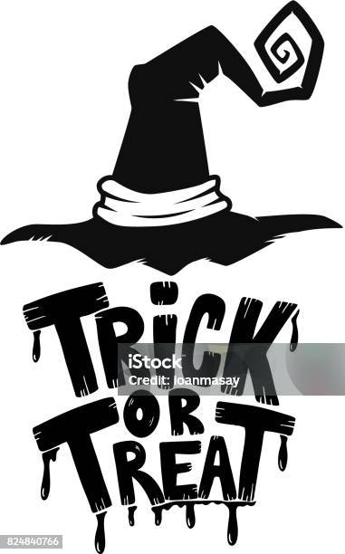 Des Bonbons Ou Des Bâtons Dessinés À La Main Lettrage Phrase Avec Chapeau De Sorcière Sur Fond Blanc Thème De Lhalloween Illustration Vectorielle Vecteurs libres de droits et plus d'images vectorielles de Trick or Treat