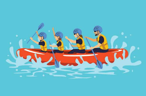 stockillustraties, clipart, cartoons en iconen met familie raften vector ilustration - raften