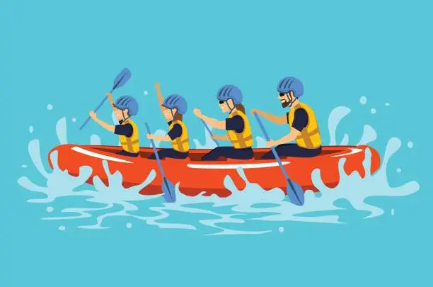 Vector illustration of Family rafting vector ilustration