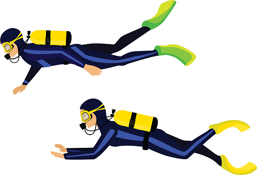 man and woman scuba diving isolated vector illustration