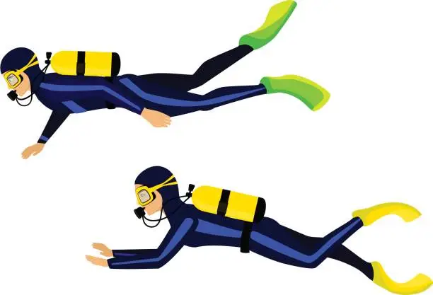 Vector illustration of man and woman scuba diving isolated vector illustration