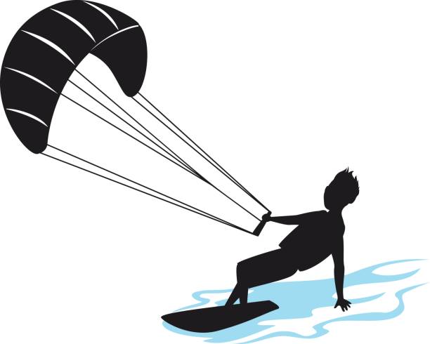 man kitersurfing silhouette vector illustration man kitersurfing silhouette vector illustration kite sailing stock illustrations