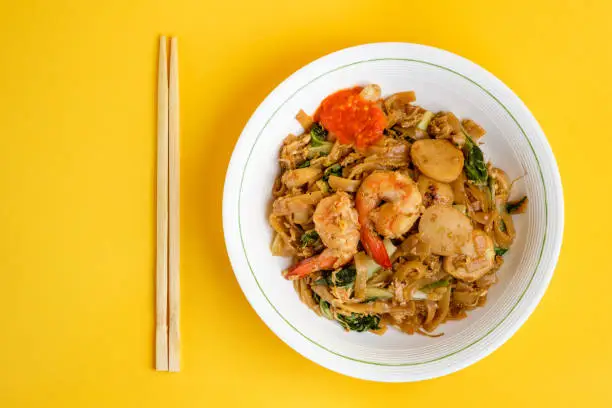 Photo of Char kuay teow or flat rice noodles stir fried with seafood