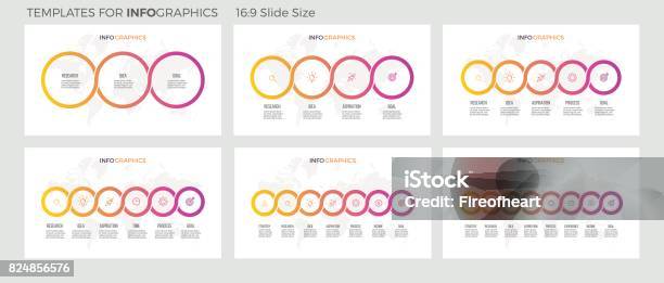 Business Infographics Presentations With 3 4 5 6 7 8 Steps Connected Circles Vector Infographic Templates Stock Illustration - Download Image Now