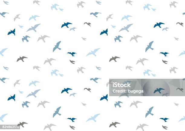 Seagulls Silhouettes Seamless Pattern Flock Of Flying Birds Blue Gray Semitone Silhouette Seagull Cute Painted Bird Vector For Wrapping Paper Cute Design Fabric Textile Isolated White Background Stock Illustration - Download Image Now
