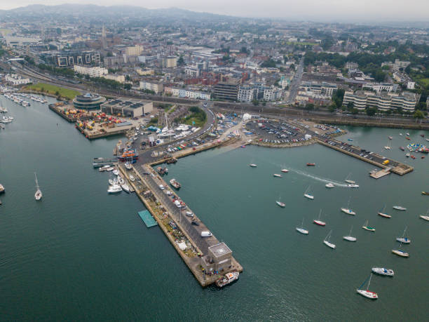 Aerial view of the port of Dun Laoghaire, Dublin, Ireland. stock photo