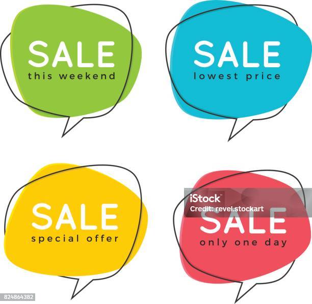 Set Of Flat Speech Bubble Shaped Banners Price Tags Stickers Stock Illustration - Download Image Now