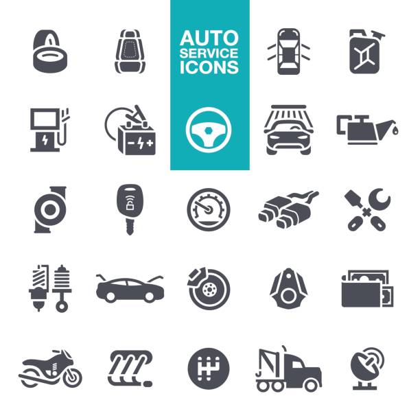 auto-service-ikonen - auto repair shop tire car mechanic stock-grafiken, -clipart, -cartoons und -symbole